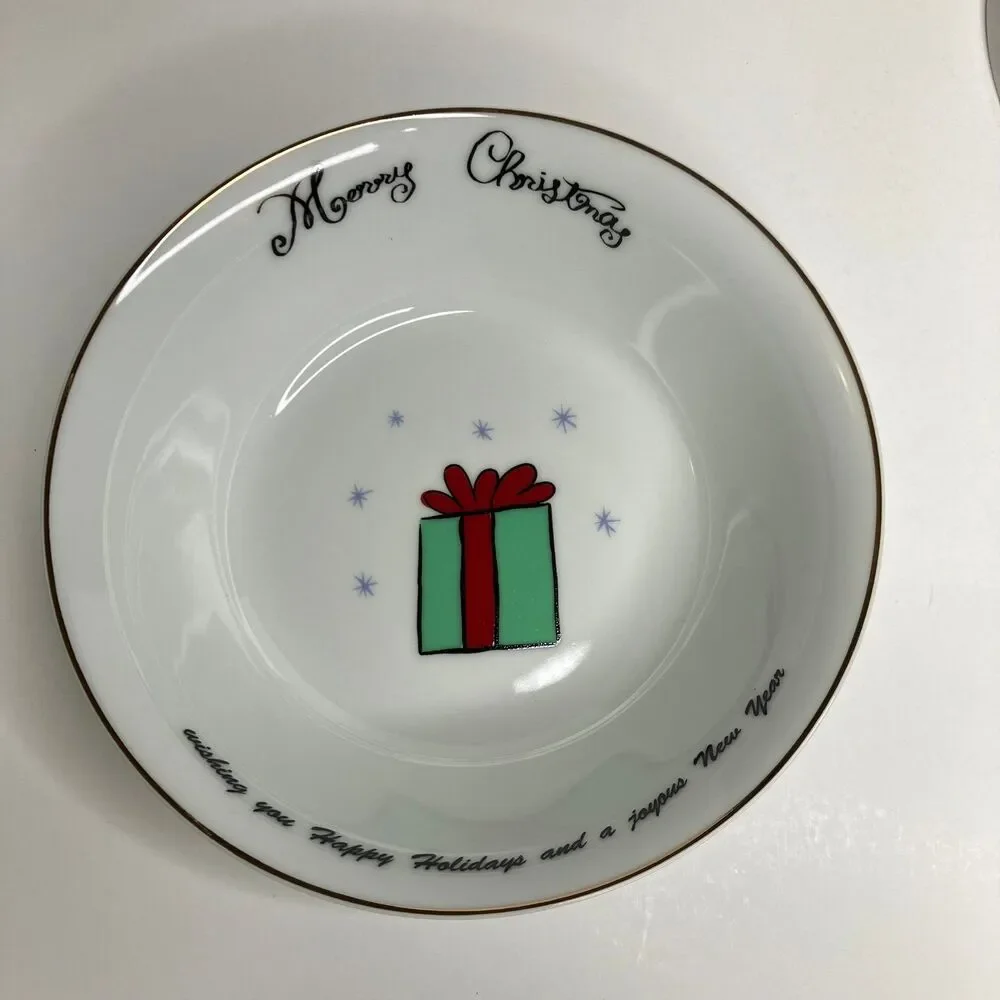 Merry Brite China MERRY CHRISTMAS Lot of 3 Soup Cereal Bowls Happy Holidays